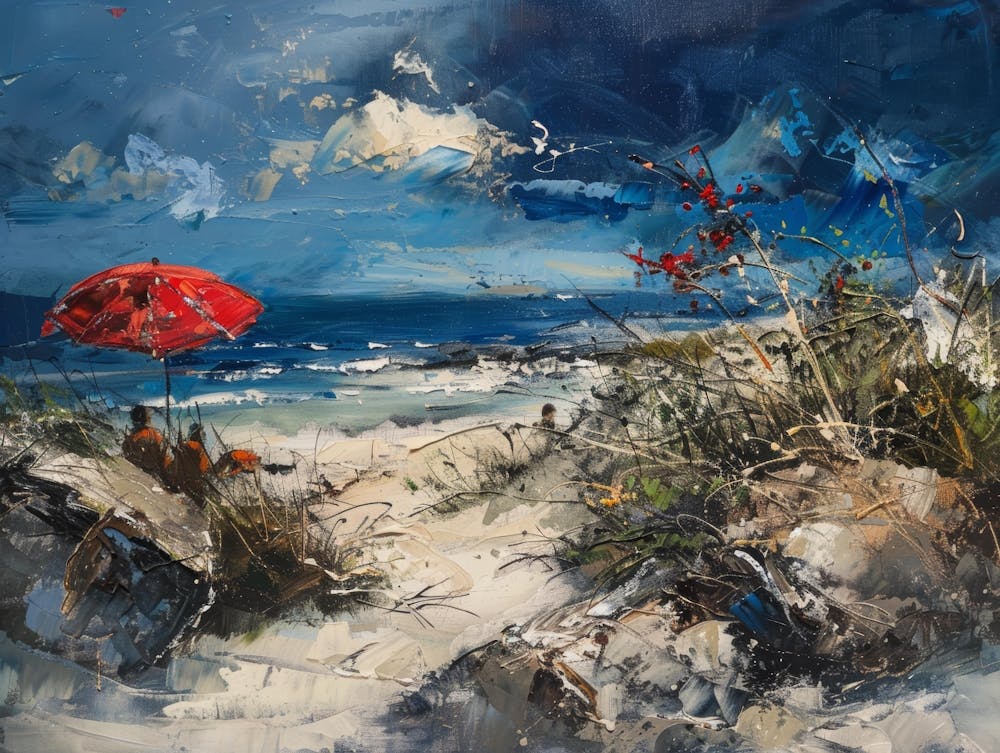 Red Umbrella On The Beach 2