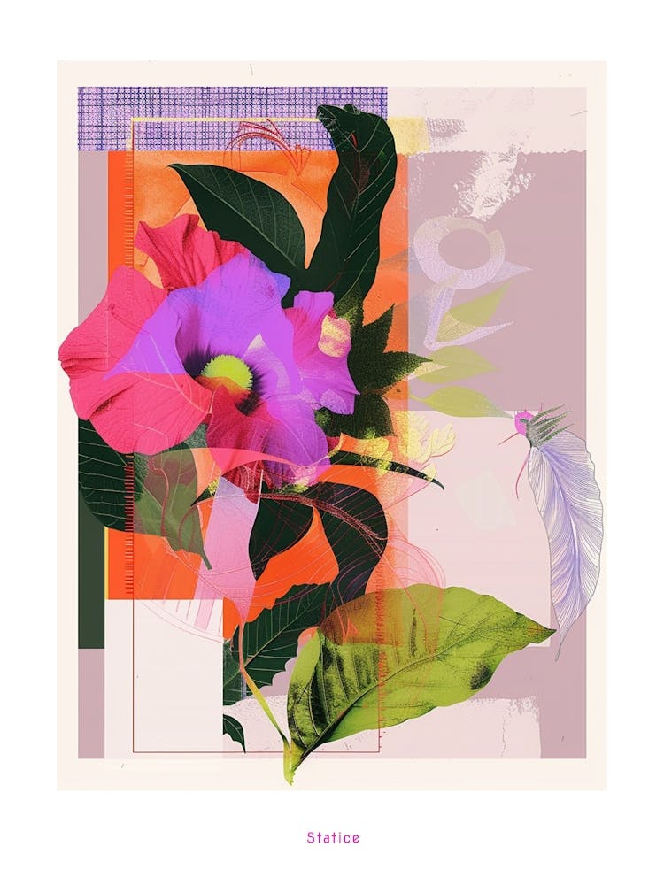 Statice 4 Neon Flower Collage Poster