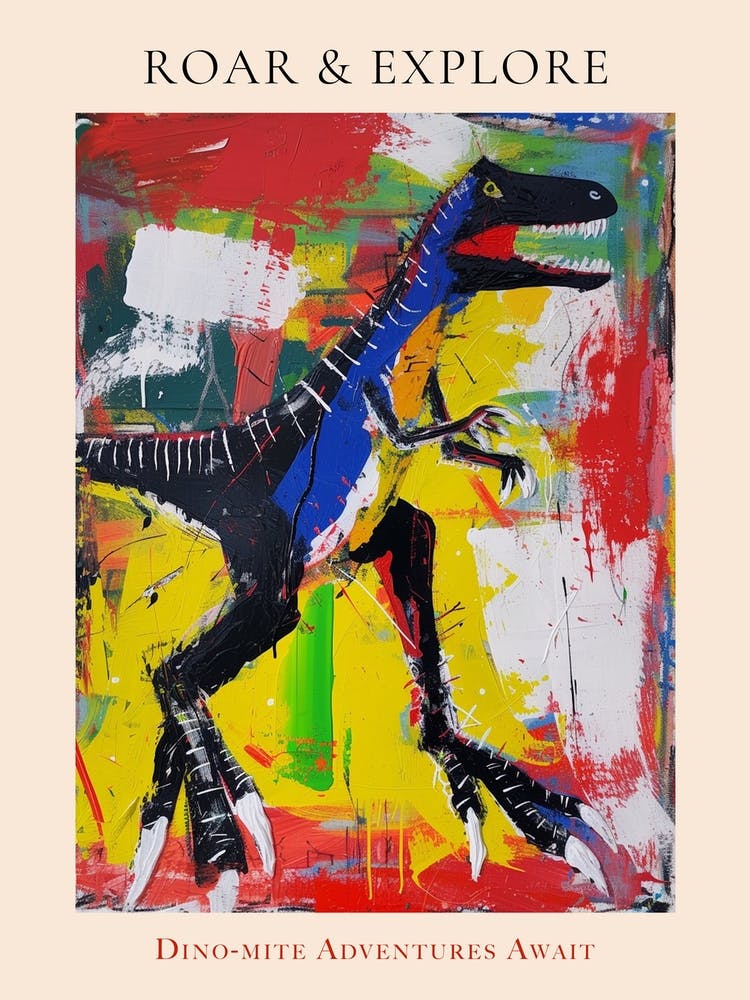 Abstract Paint Splash Primary Colour Dinosaur 4 Poster