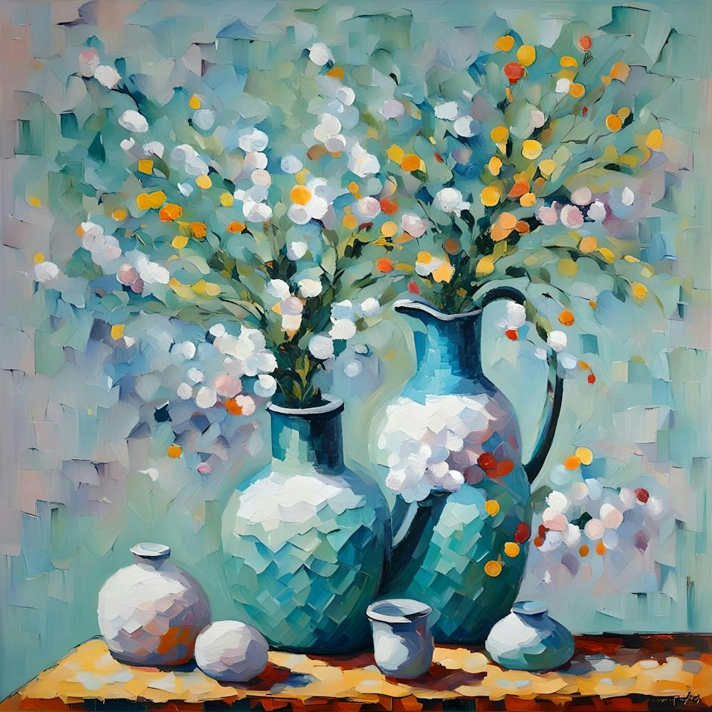 Flowers In Blue Vases