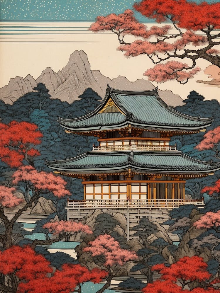 Ginkaku Ji, Japan Vintage Travel Art 3
