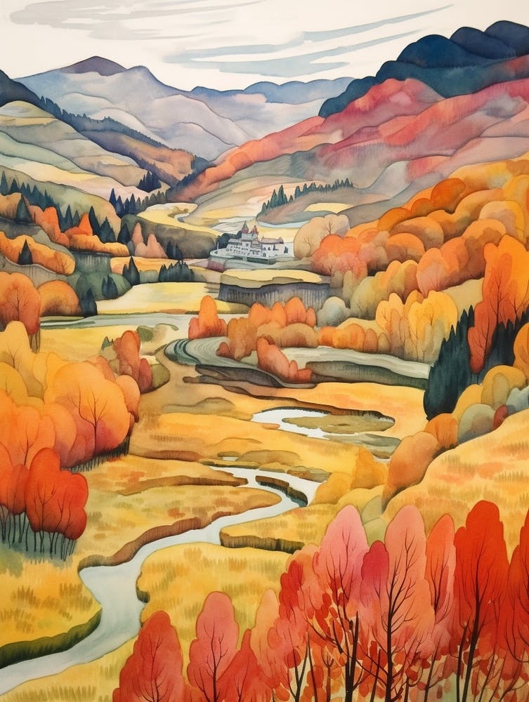 Autumn National Park Painting Rila Monastery Nature Park Bulgaria 2