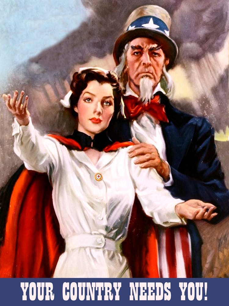 Uncle Sam hinter einer Krankenschwester, Vintage-Poster