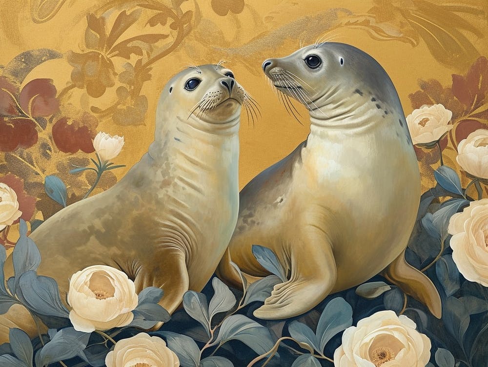 Floral Animal Illustration Elephant Seal 3