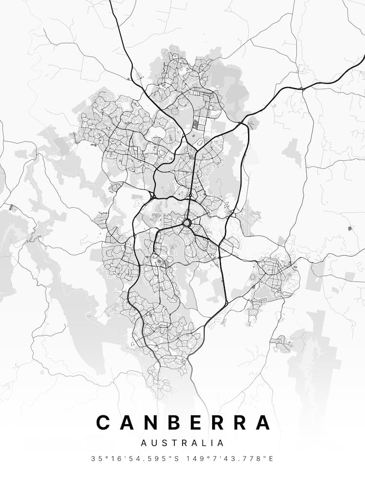 Canberra Australia White Map