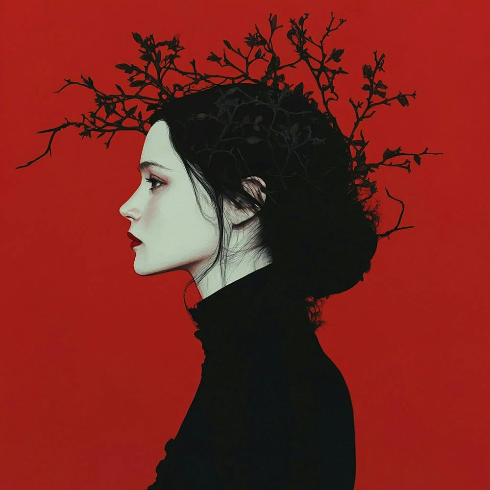 Woman With Branches On Her Head