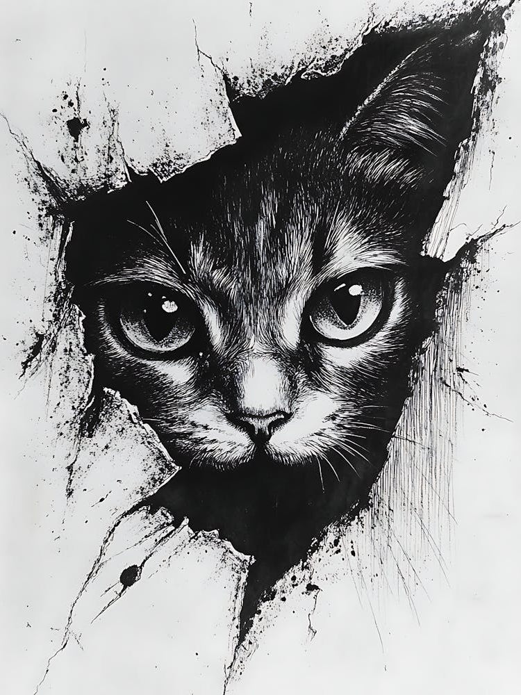 Angry Cat Watching from Wall Hole 1