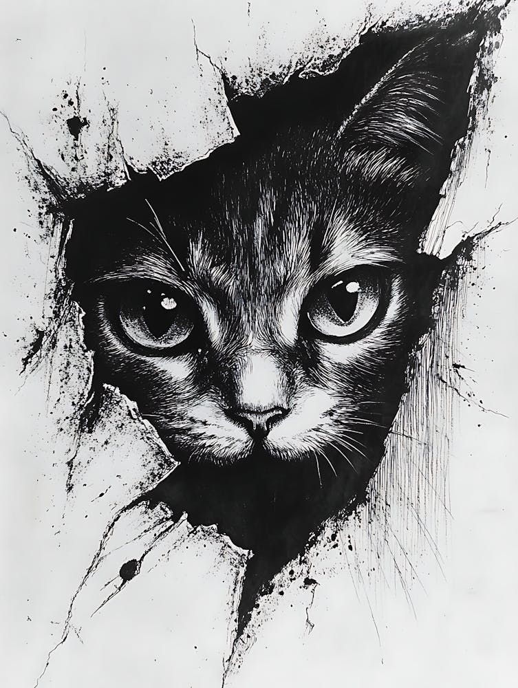 Angry Cat Watching from Wall Hole 1