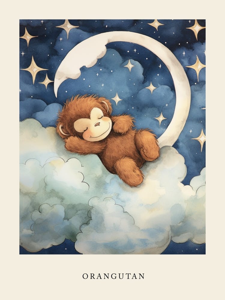 Baby Orangutan 2 Sleeping In The Clouds Nursery Poster