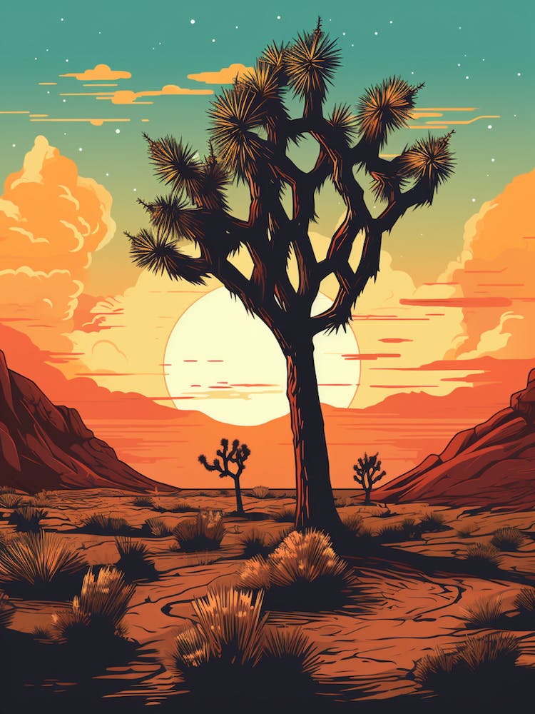  Retro Illustration Of A Joshua Tree At Sunrise 4