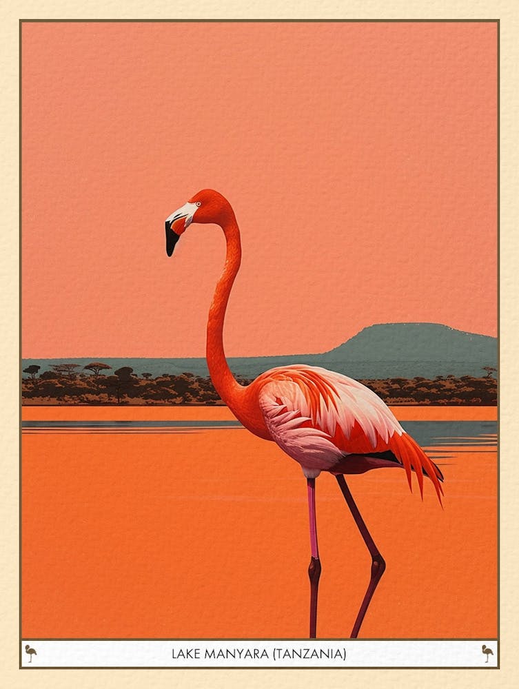 Greater Flamingo Lake Manyara Tanzania Tropical Illustration 5 Poster