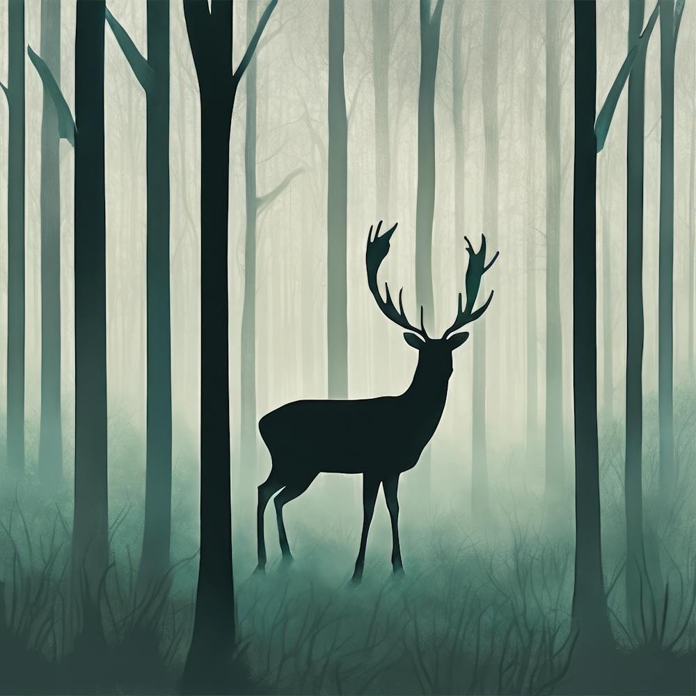 Deer in Misty Forest Series. Style of Hockney. 3