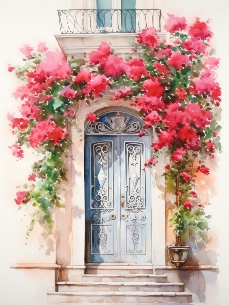 Barcelona, Spain   Mediterranean Doors Watercolour Painting 4