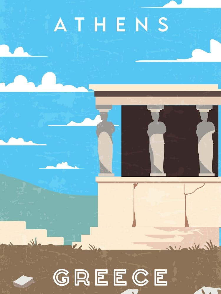 Athen, Griechenland — Retro Reise Minimalistisches Poster