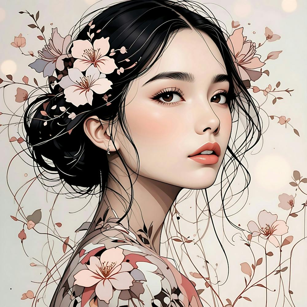 Asian Girl With Flowers