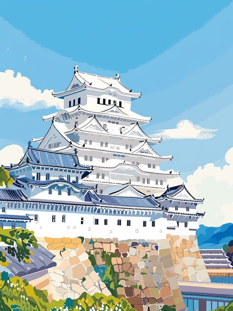 Himeji Castle Japan 3 Colourful Illustration