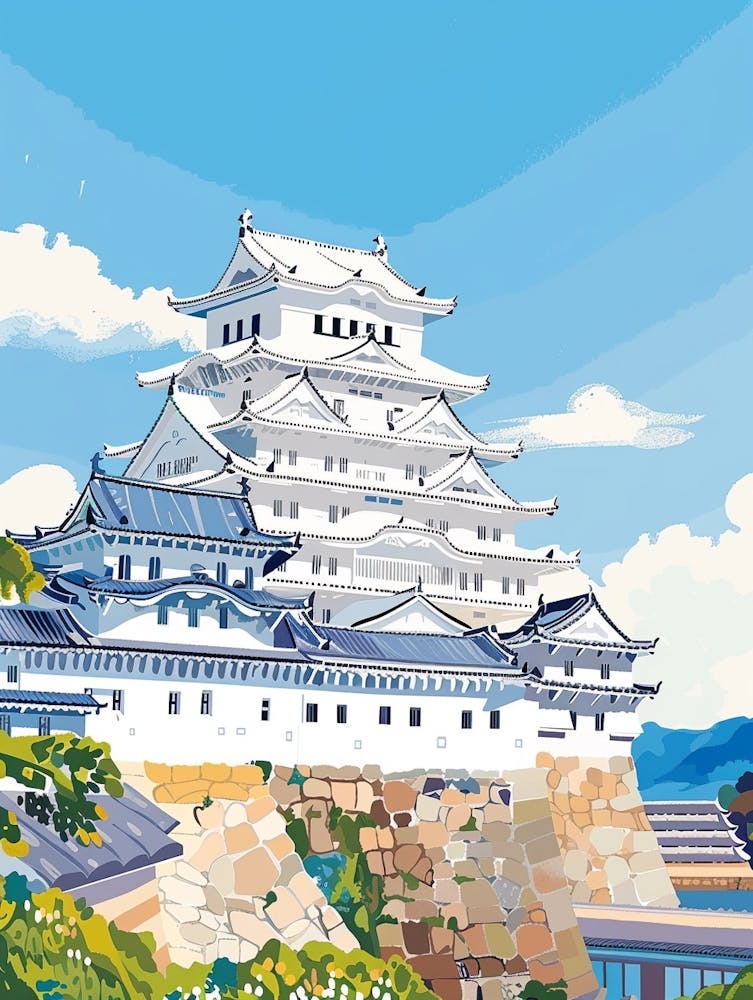 Himeji Castle Japan 3 Colourful Illustration