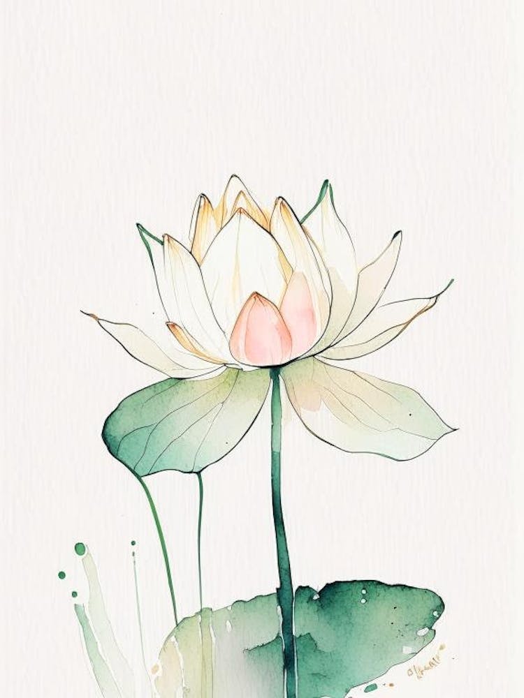 Lotus Flower In Garden Minimal Watercolour 3