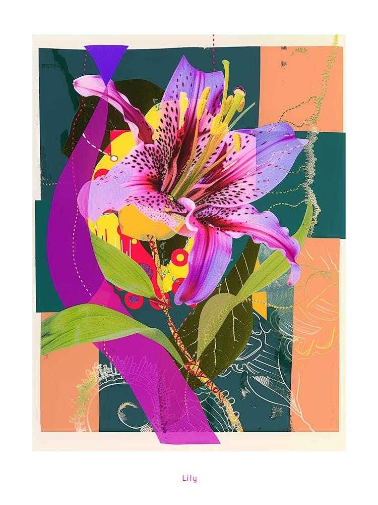 Lily 2 Neon Flower Collage Poster