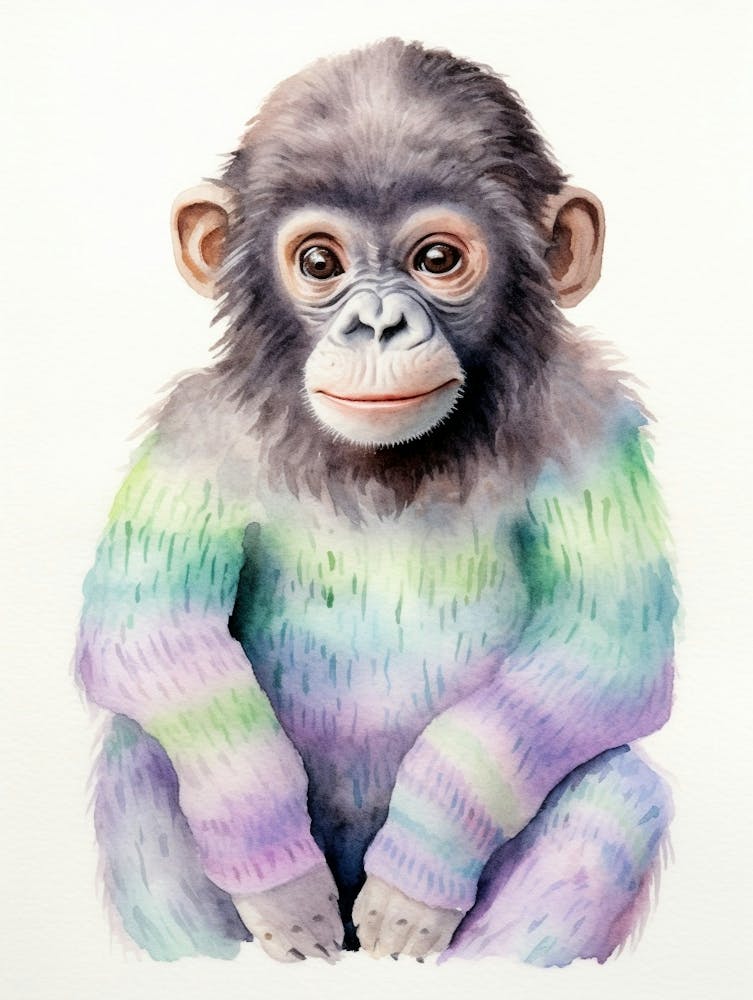 Baby Animal Watercolour Gorilla 1