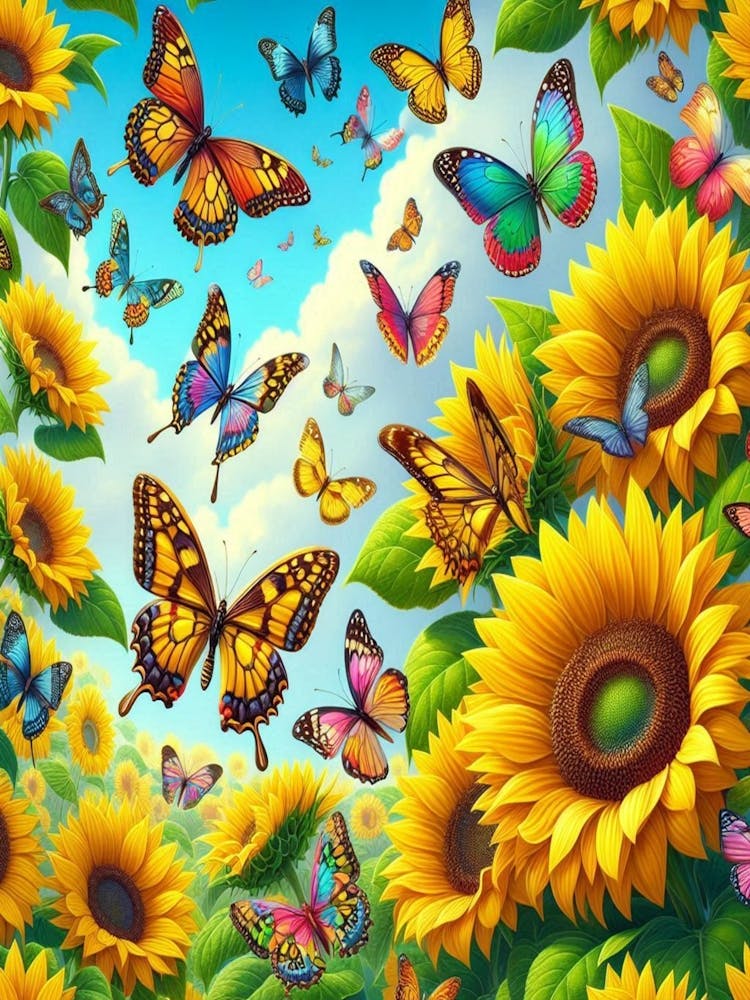 seamless Sunflowers And Butterflies