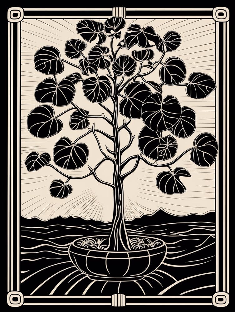 B&W Plant Illustration Rubber Plant Ficus 1