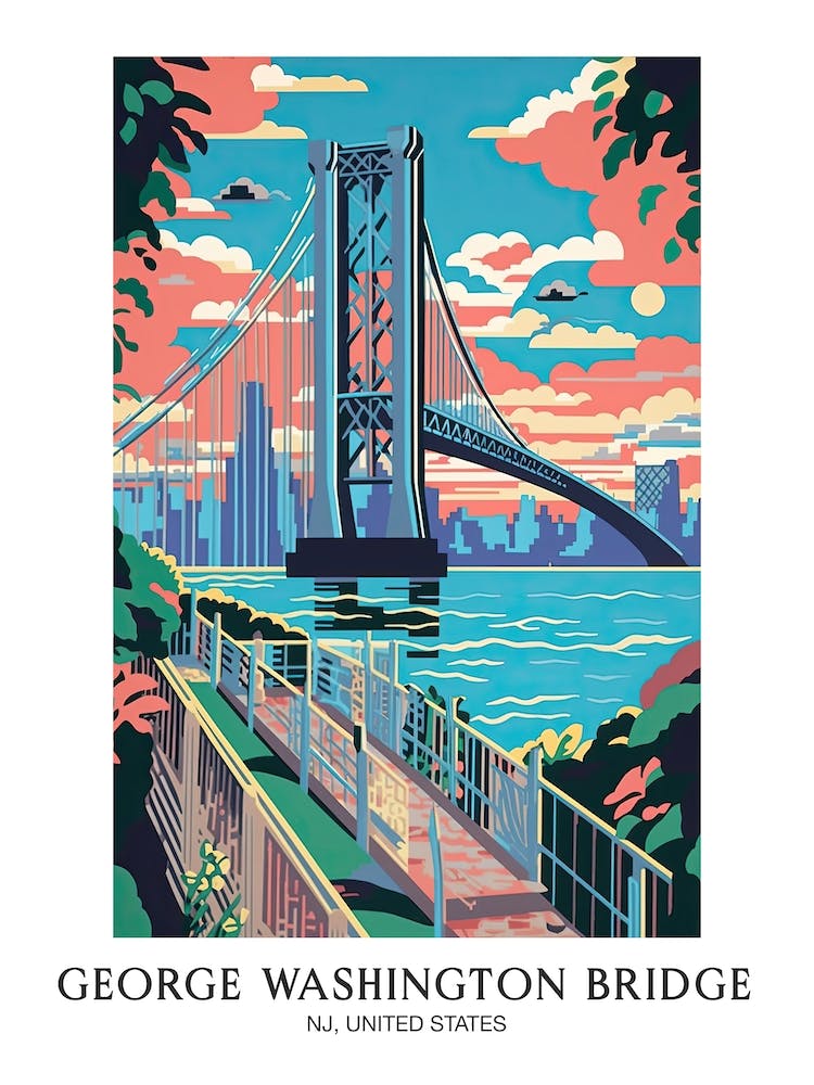George Washington Bridge New Jersey Farbenfrohes 1 Reiseposter