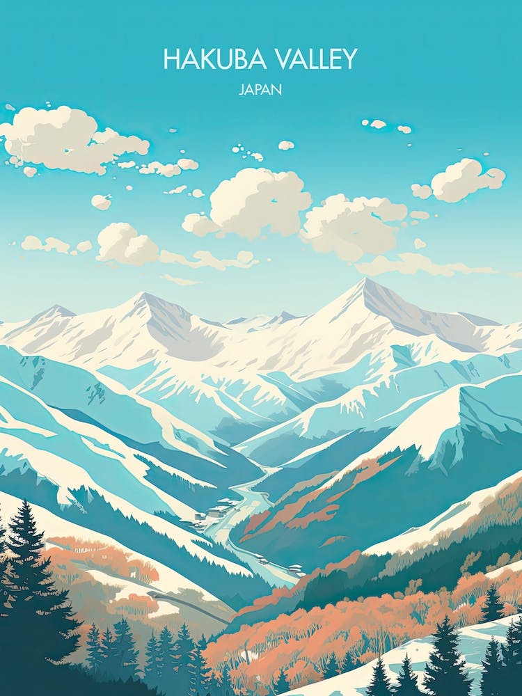 Poster Of Hakuba Valley   Nagano, Japan, Ski Resort Illustration 0