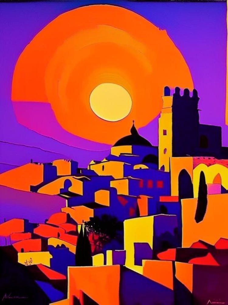 Sunrise Over Village Geometric