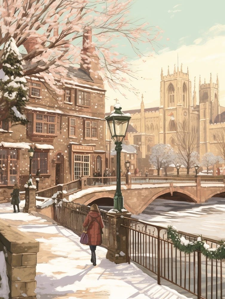 Vintage Winter Illustration Cambridge United Kingdom 2