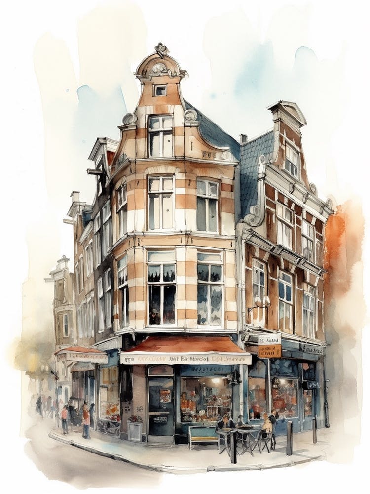 De Pijp Amsterdam Neighborhood, Watercolour 3