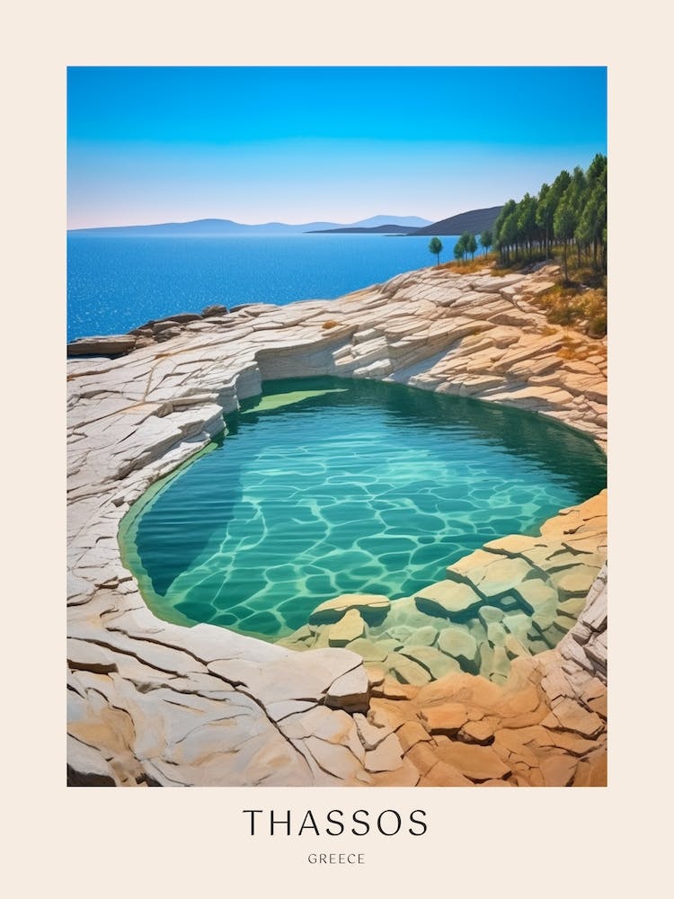 Thassos Greece Midcentury Modern Pool Poster