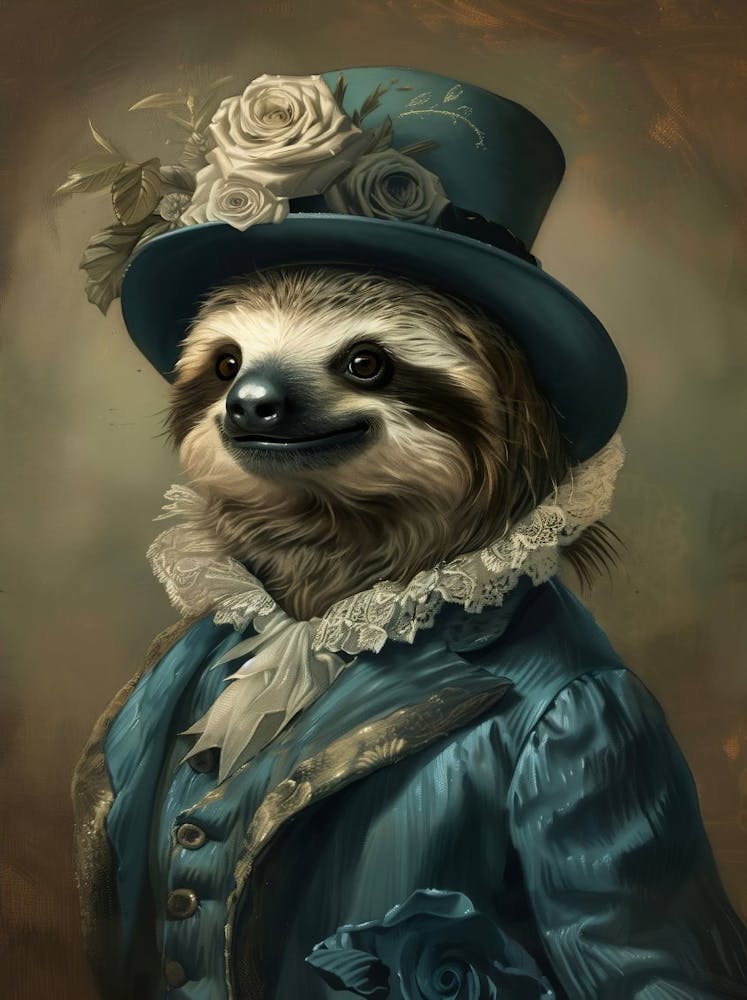 Victorian Animal Portrait, Dressed Animal Prints, Royal Sloth Poster, Altered Art, Renaissance Animal Printable Art, Animal Lover Gift