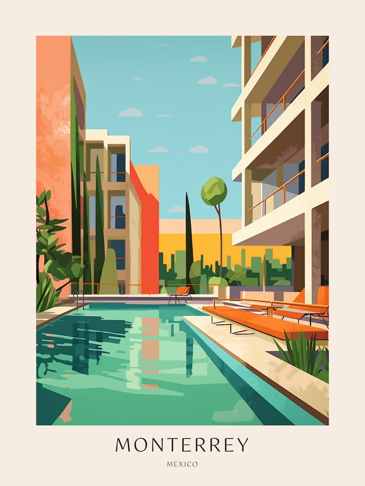 Monterrey, Mexico 2 Midcentury Modern Pool Poster