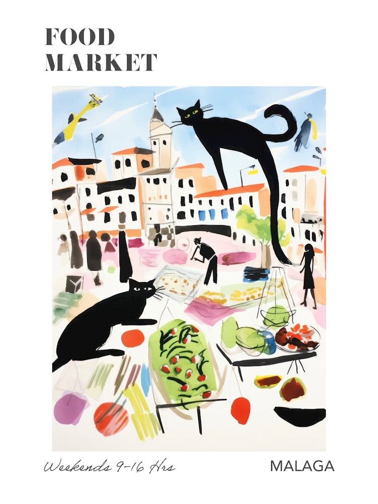 The Food Market In Malaga 4 Illustration Poster