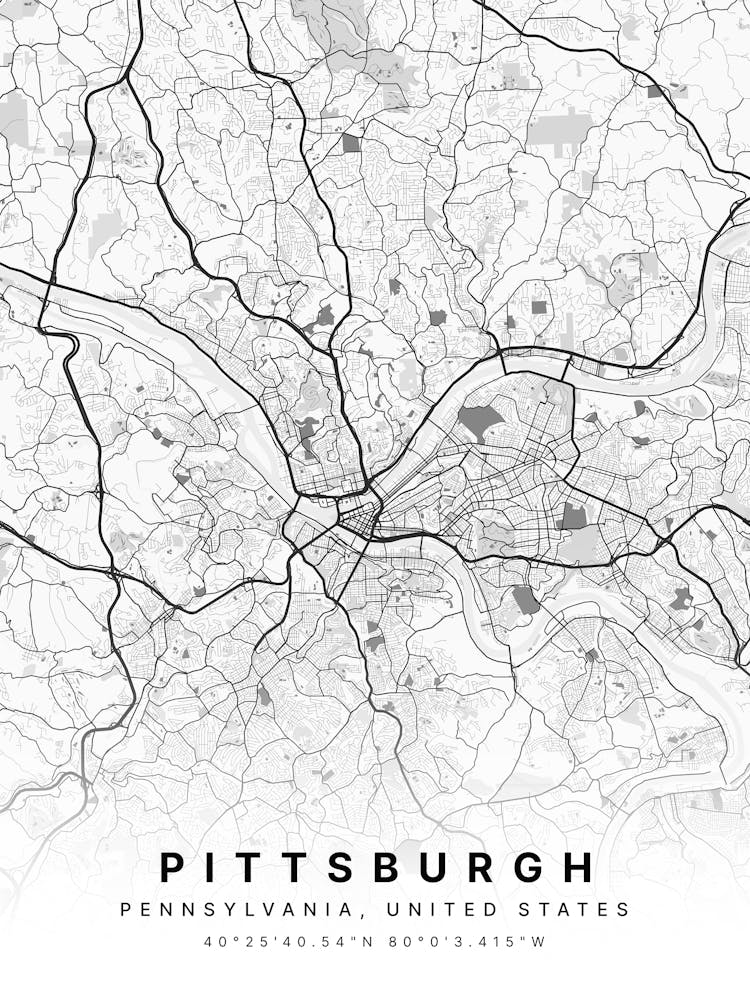 Pittsburgh Pennsylvania Usa White Map