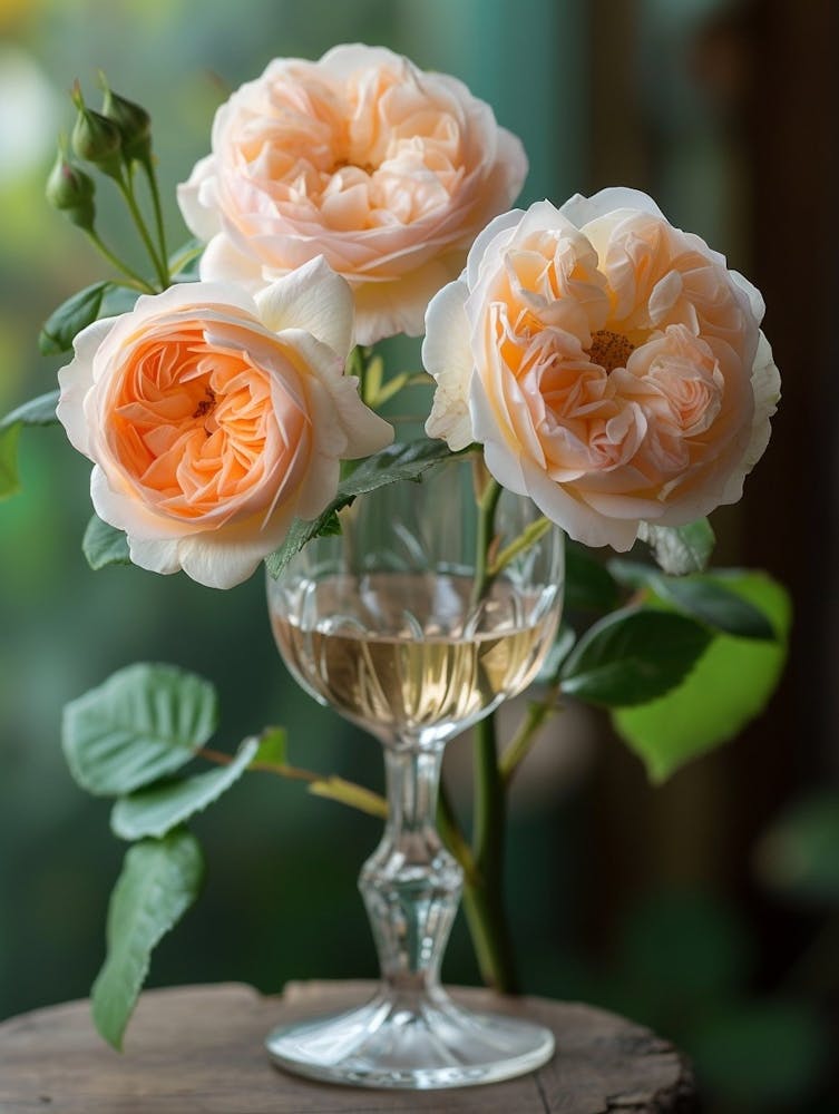 English Roses Painting Rose In A Wine Glass 2