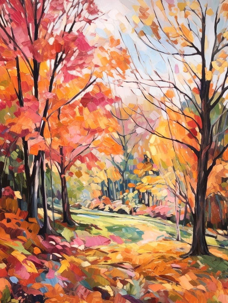 Autumn City Park Painting Parc De La Tete D Or Lyon France 2
