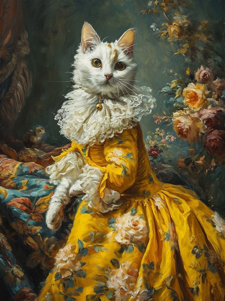 Cat In Medieval Gold Dress Rococo Inspired 3