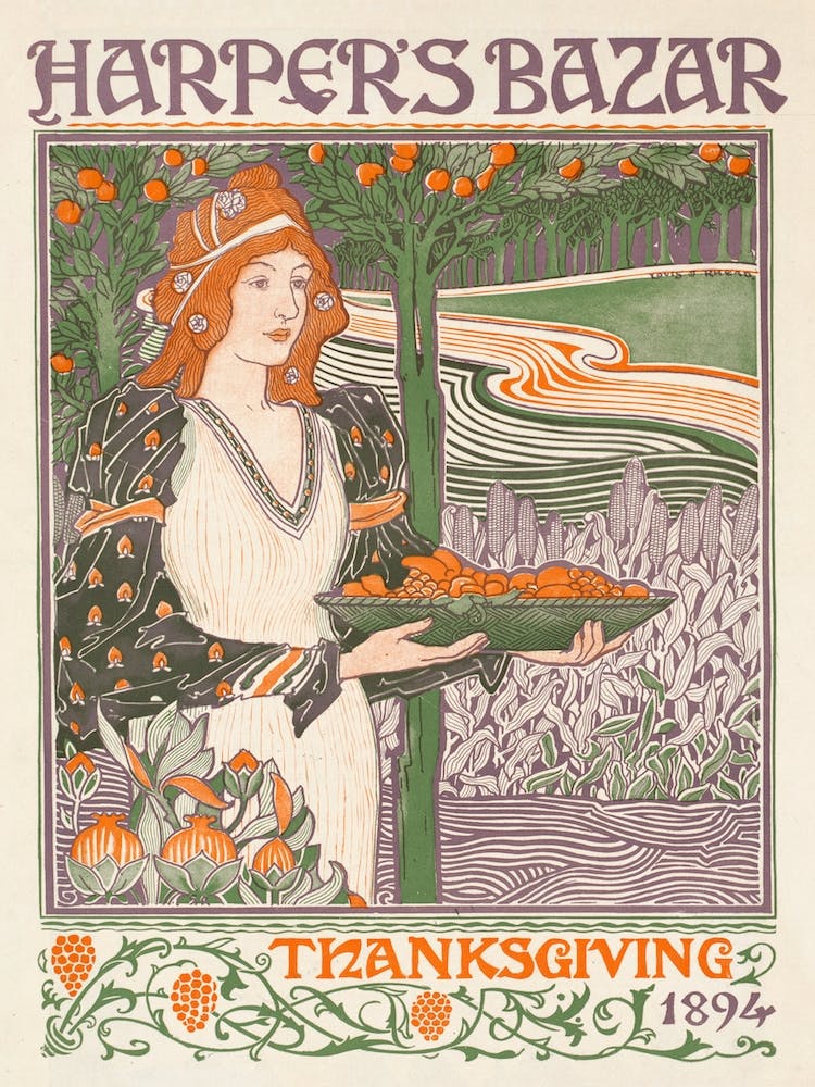Harper’s Bazar Thanksgiving Magazine Cover 1894, Louis Rhead