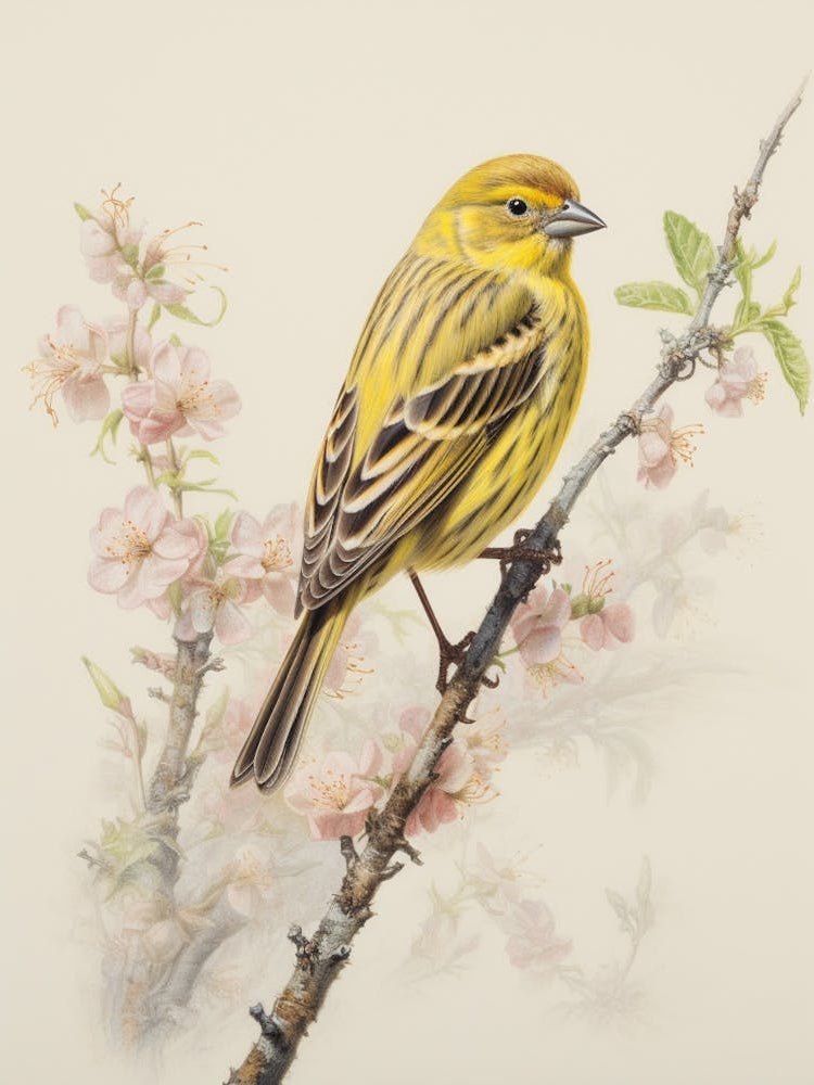 Vintage Bird Drawing Yellowhammer 2