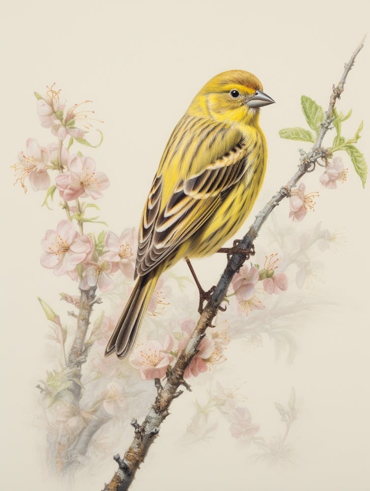 Vintage Bird Drawing Yellowhammer 2