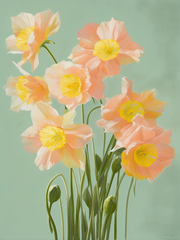 Bunch Of Daffodils Flowers Acrylic Painting In Pastel Colours 11