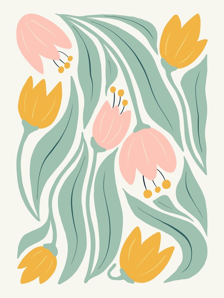 Tulipes Roses et Oranges Botanique Bohème Style Matisse