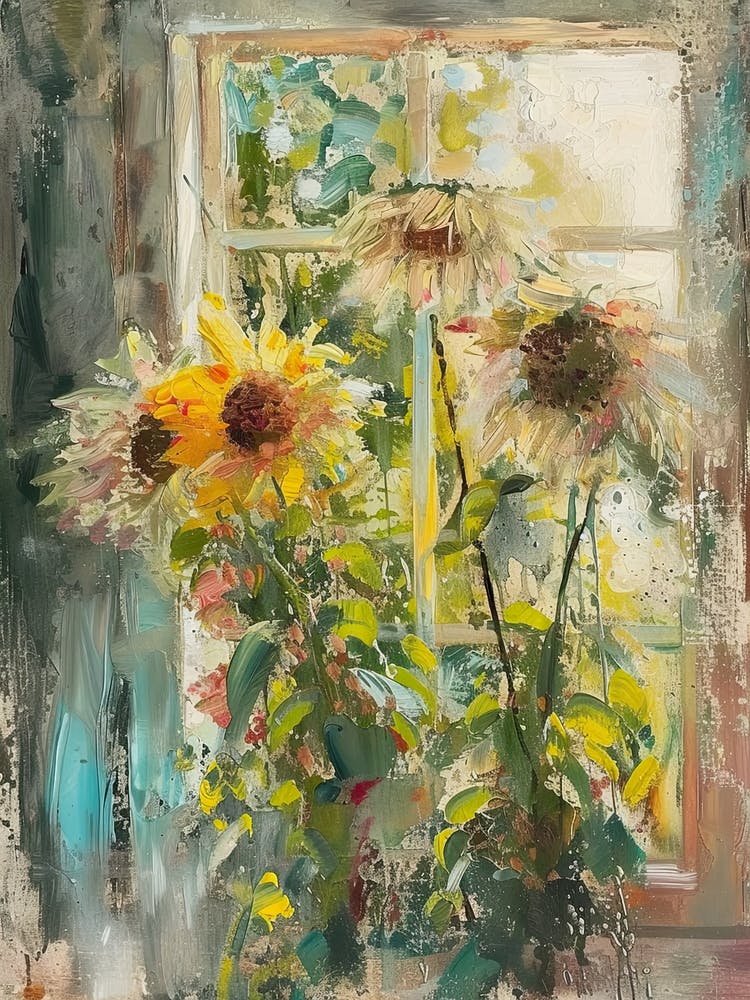 Fleurs de Tournesol Sur Une Fenêtre de Cottage 2