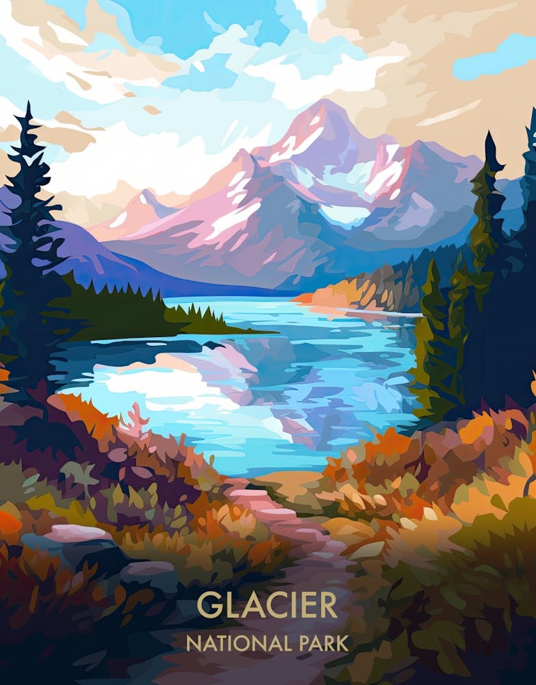 Glacier National Park Travel Poster Illustration Style 5