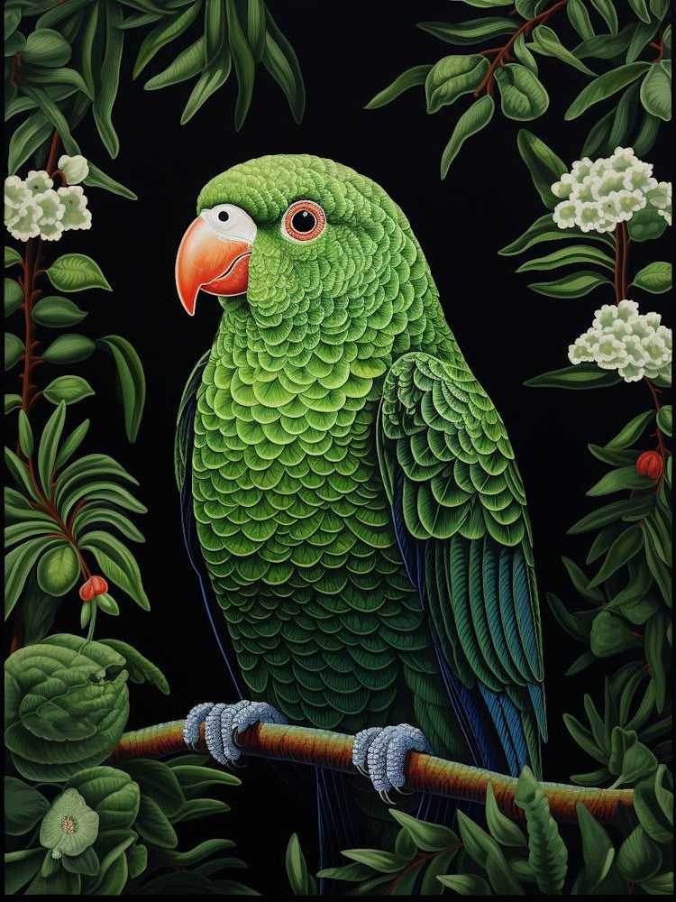 Ohara Koson Inspired Bird Painting Parrot 4