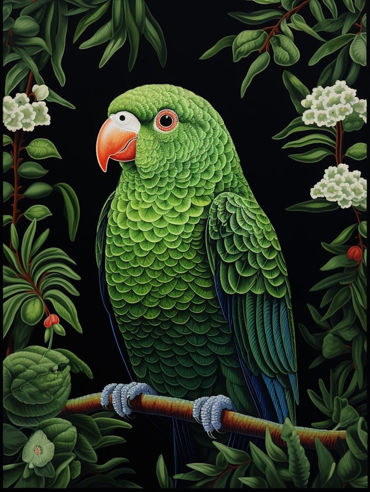 Ohara Koson Inspired Bird Painting Parrot 4