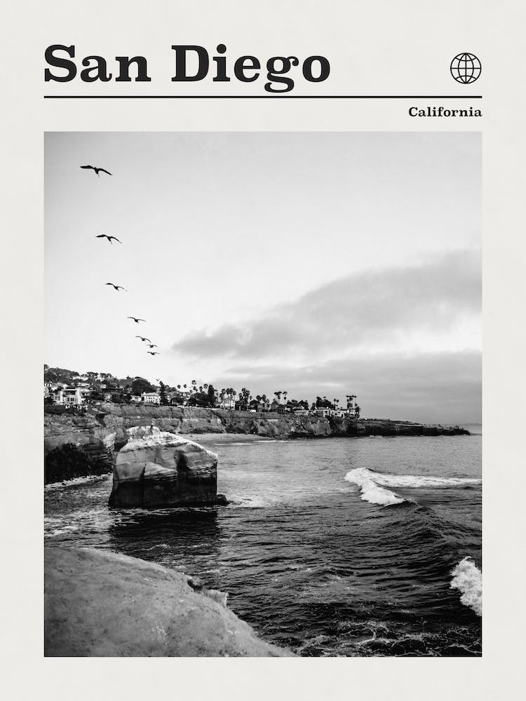San Diego Cliffs California Black And White