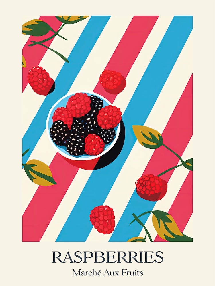 Marche Aux Fruits Raspberries Fruit Summer Illustration 4